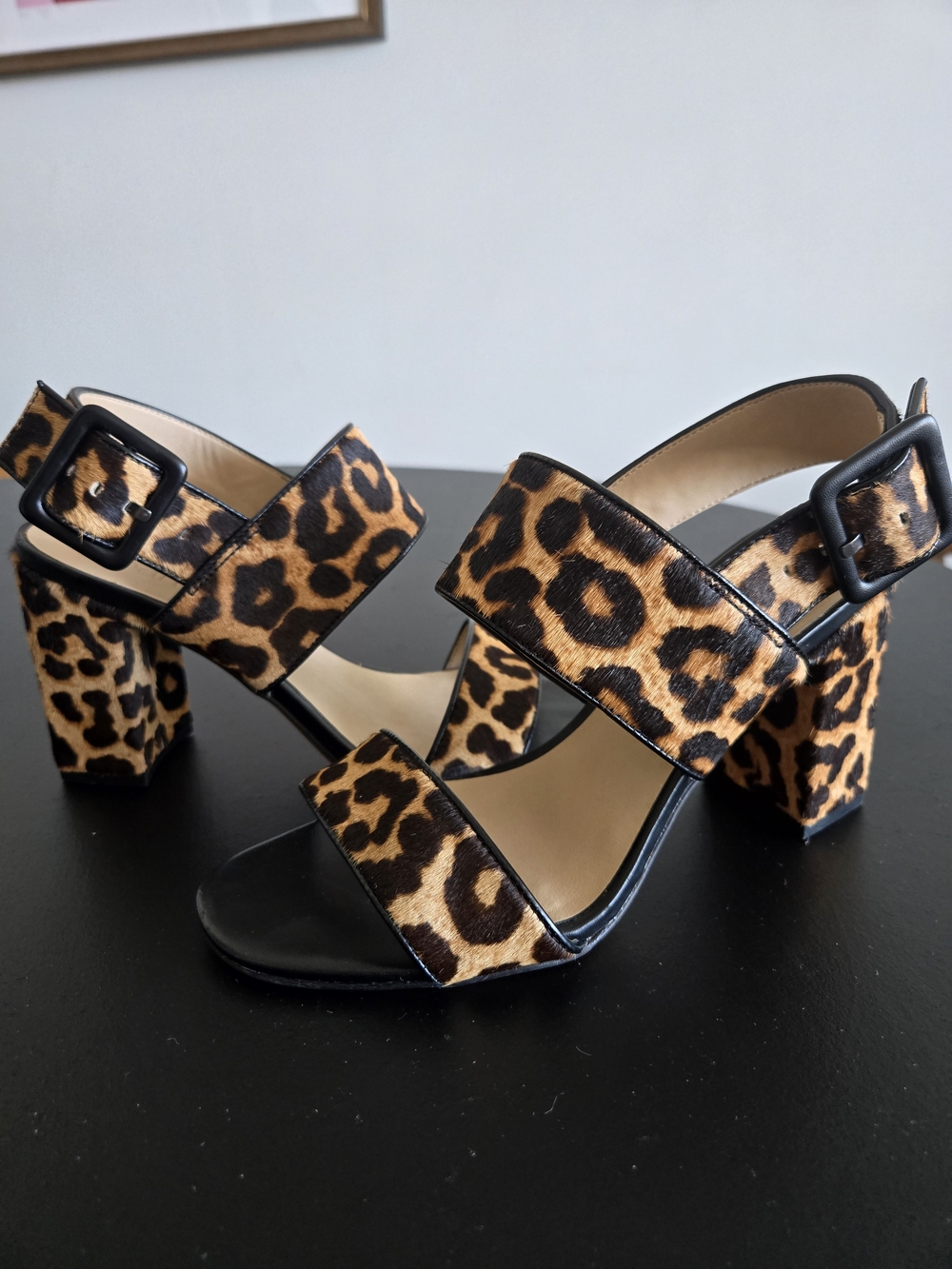 ​Franco Sarto Fidelma Leopard Calf Hair Block Heel Sandals Sz 7M - Picture 3 of 8